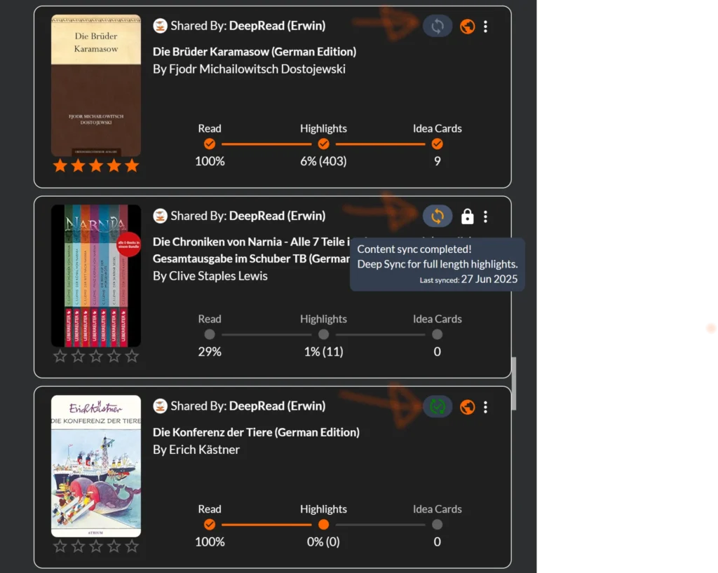 DeepRead app: Library with book status
