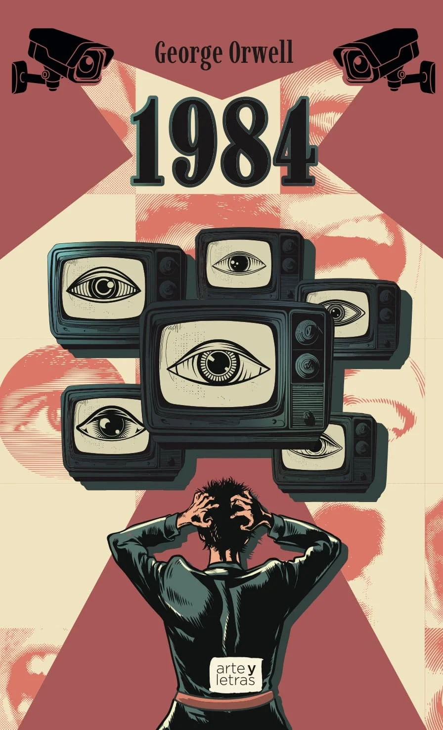 Cover: man with head in hands, encircled by televisions with eyes and CCTV cameras
