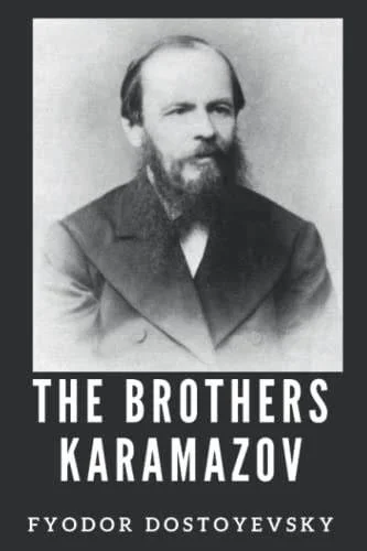 Cover of a The Brothers Karamazov edition built around a period photograph of the young bearded Fyodor Dostoevsky.